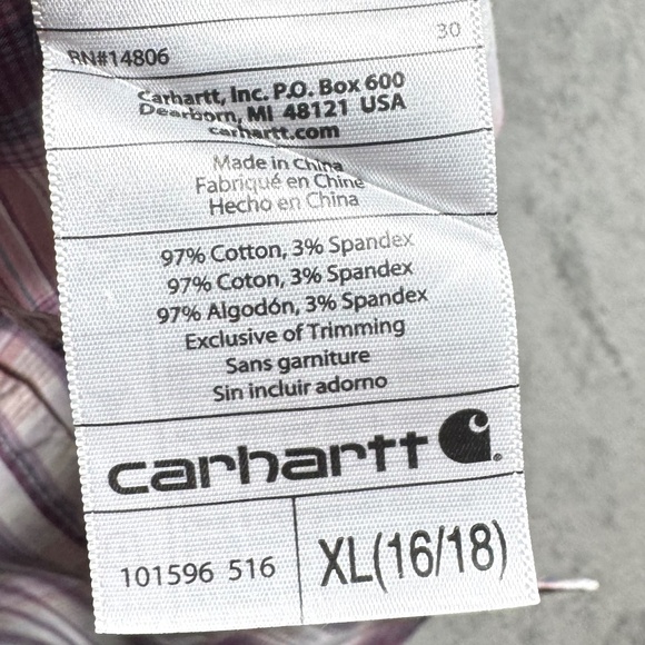 Carhartt Women’s XL Plaid Button Down Shirt Pink Purple Cotton Blend Workwear - Picture 4 of 9